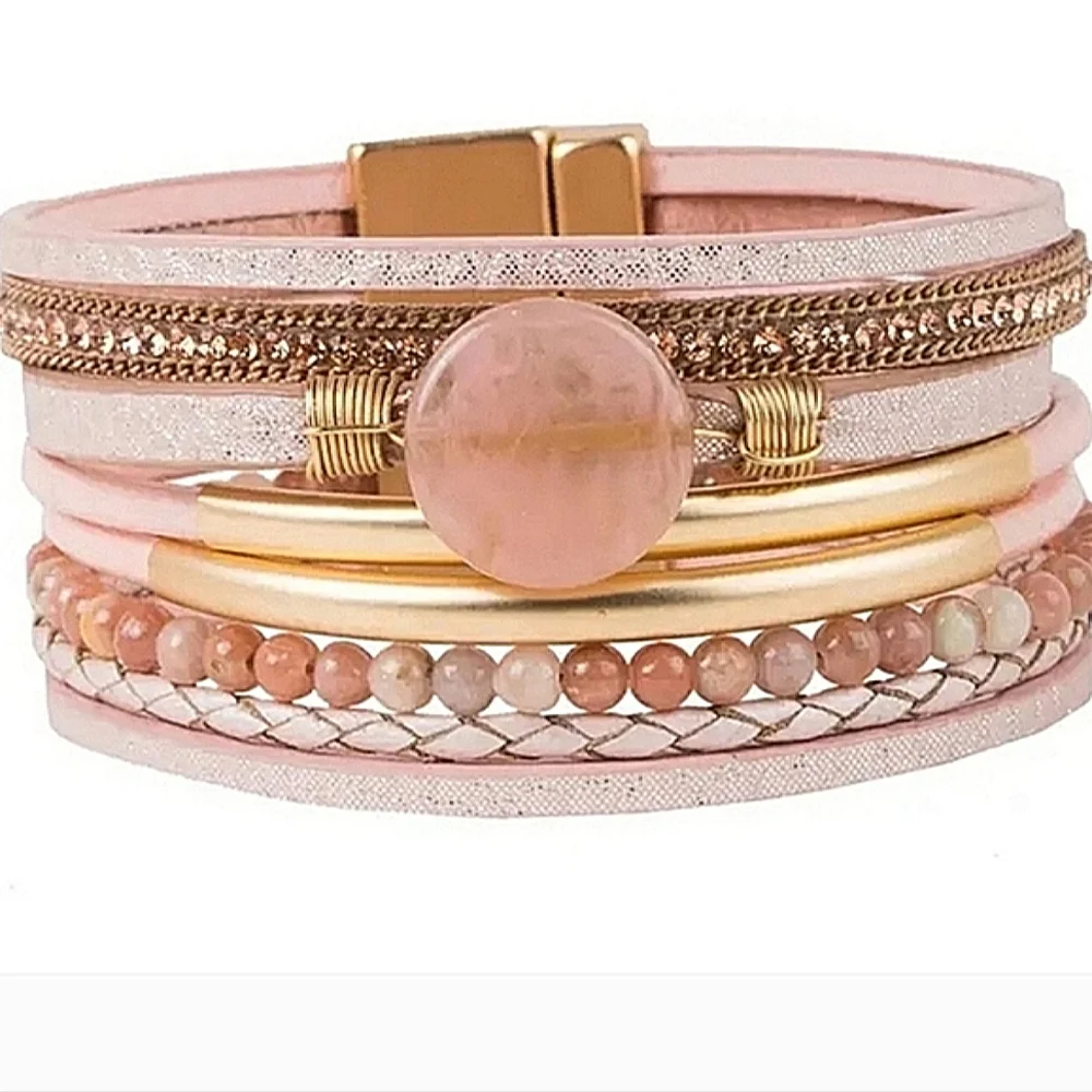 SAACHI Santa Monica Braided Leather Bracelet Opulent Stone  NWT